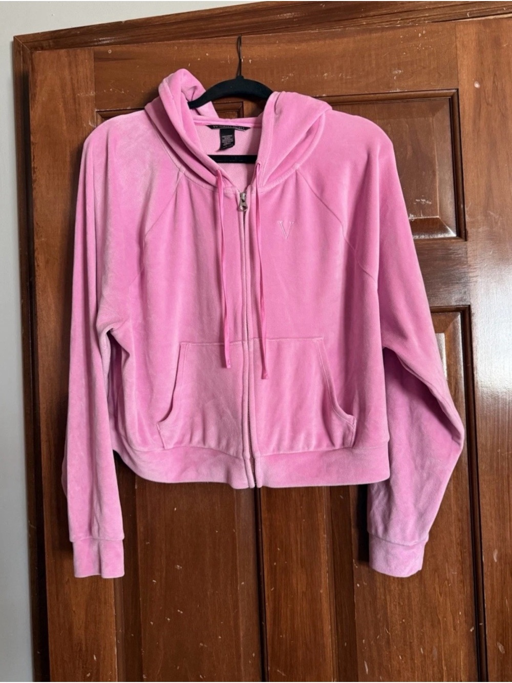 Victoria's Secret Soft Velour Pink Cropped Full Zip Hoodie